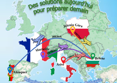 Carte de l'Europe avec un avion qui va à Belene en Bulgarie