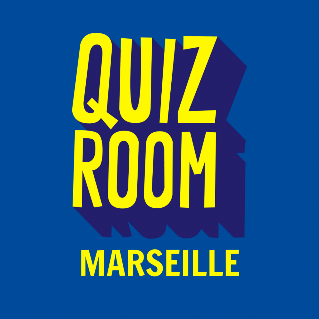 Logo Jaune sur fond bleu de Quiz Room